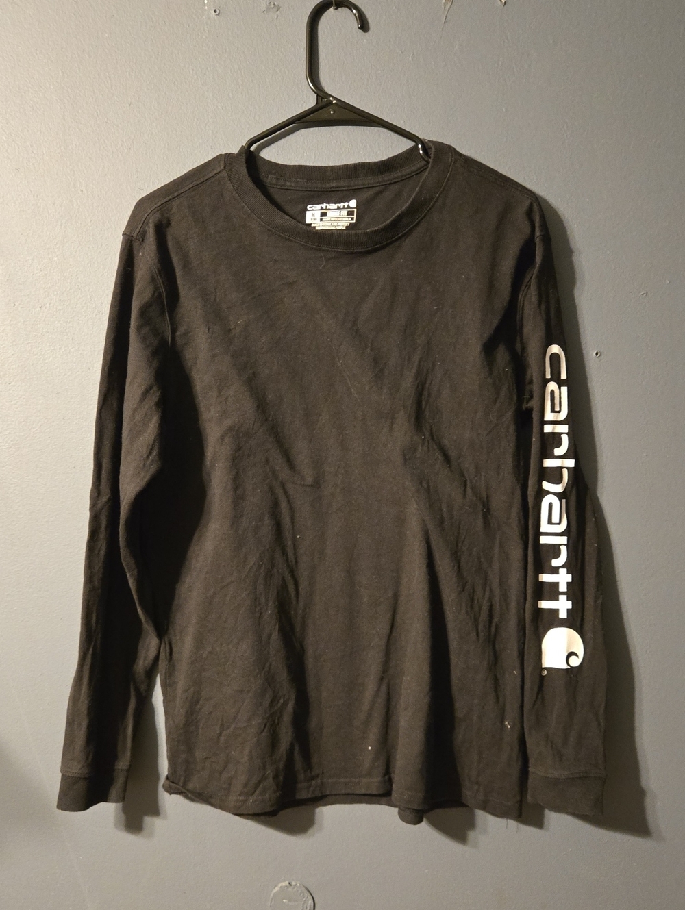 Carhartt Men’s Long-Sleeve Tee in Black with White Sleeve Logo